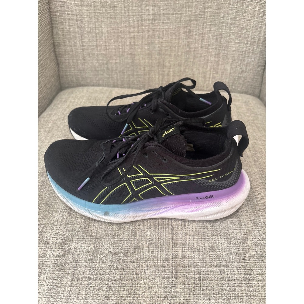 Asics Gel-Nimbus 25 Womens Running Shoes Black Lime Purple 1012B356 Size 9